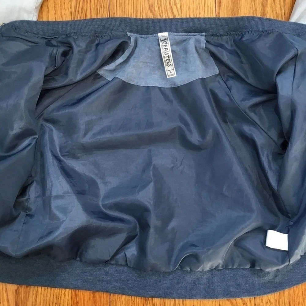 Beautees big girls Y2K embroidered flower blue long sleeve zip up bomber jacket